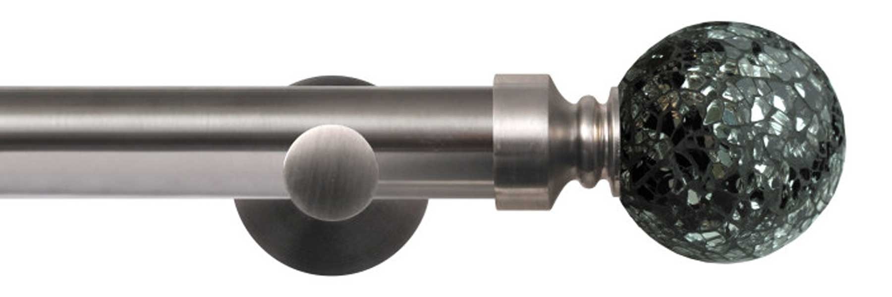 Renaissance Dimensions 28mm Eyelet Pole Contemporary Brkt Brushed Nickel Black Mosaic Ball
